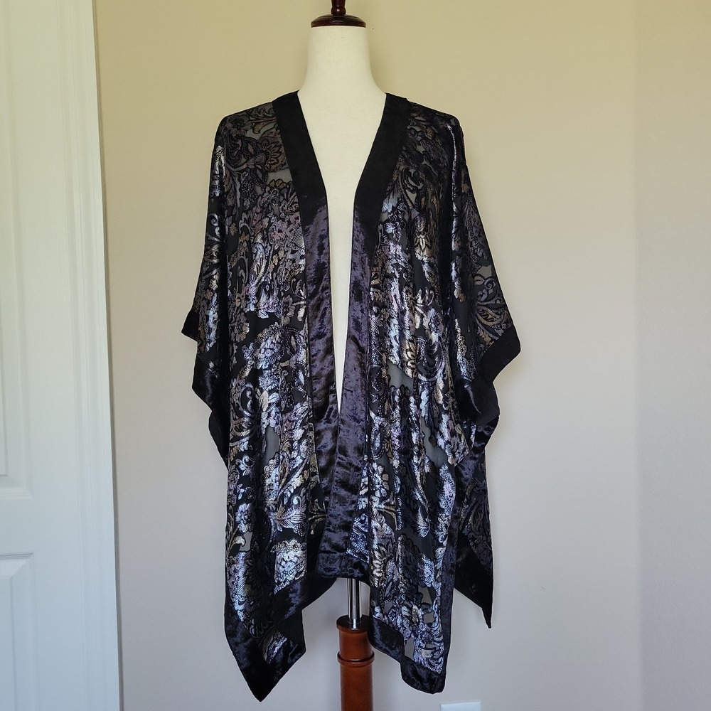 J. JILL Black Floral Velvet Burnout Kimono Womens Size XL 2X 3X Whimsigoth NWT